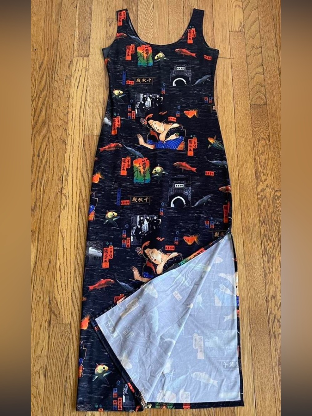 90s Vintage Japanese Geisha Print Multicolored Dress